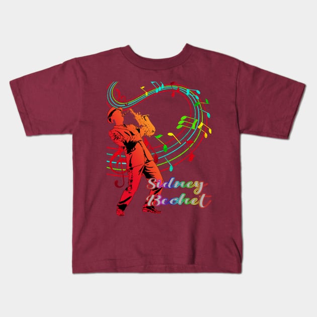 A Man With Saxophone-Sidney Bechet Kids T-Shirt by Mysimplicity.art